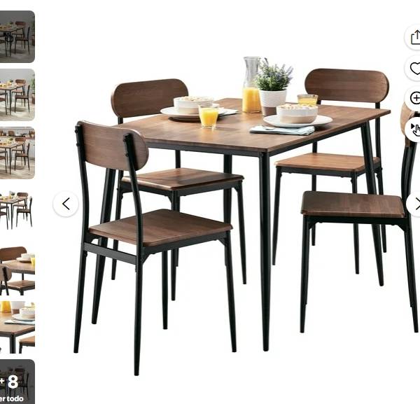 Mainstays Juego de Comedor Moderno de Madera y Metal de 5 Piezas, Color Nogal para Interiores