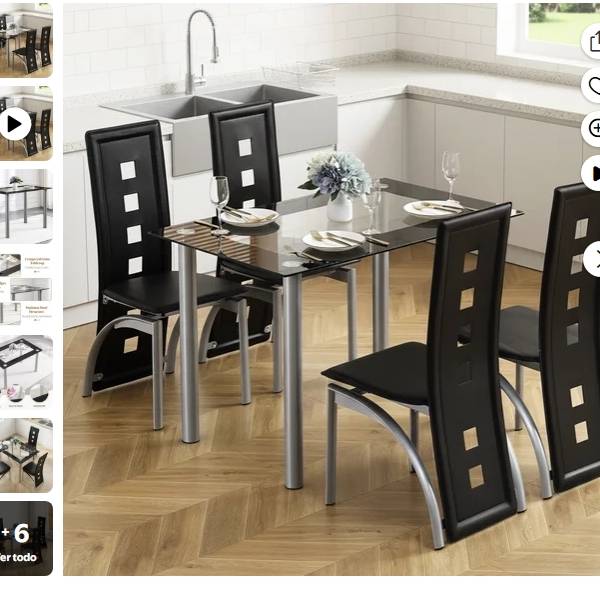 Mesa de Comedor para 4, Mesa de Cocina de Vidrio Templado de 43" PAPROOS