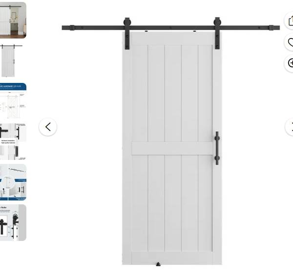 Puerta de Granero de MDF Corrediza Blanca de 36in. W x 84in. H con Kit de Herrajes 