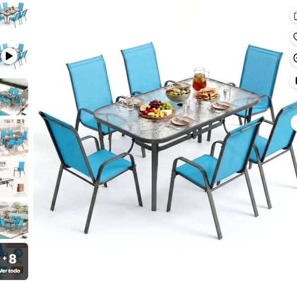 LAZY BUDDY Juego de Comedor Exterior de 7 Piezas con Orificio para Sombrilla