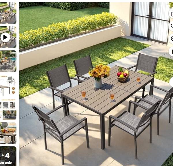 Devoko Juego de Comedor para Exteriores de 7 Piezas, Juego de Conversación para Patio