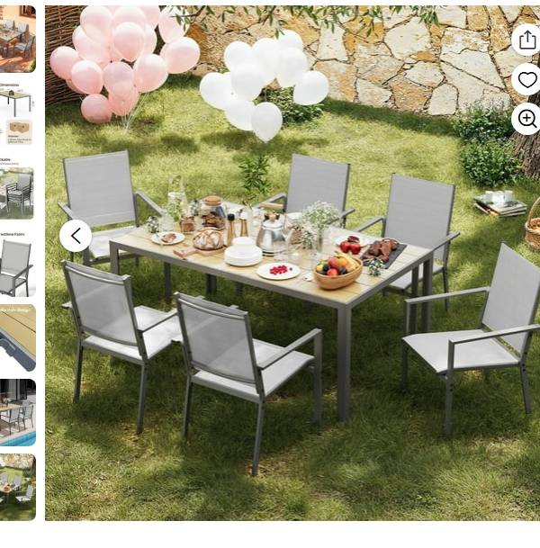Juego de Comedor Exterior de 7 Piezas, Lofka Juegos de Muebles de Patio para 6 Personas 