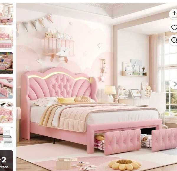 iphuta Base de Cama Queen con 2 Cajones, Base de Cama Tipo Plataforma con Luces LED