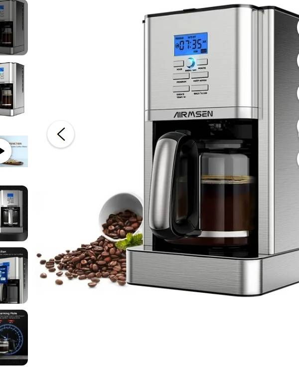 AIRMSEN Cafetera de Goteo de Acero Inoxidable de 12 Tazas