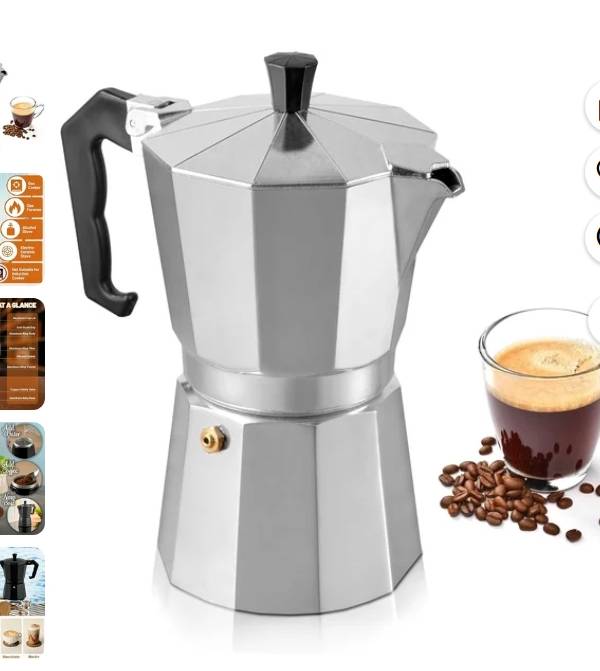 Cafetera Cubana de Aluminio de 12 Tazas Tipo Moka Pot