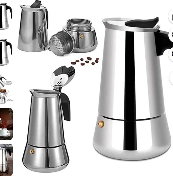 Cafetera Italiana de 12 Tazas de Acero Inoxidable Compatible con Todo Tipo de Calor 12 Tazas