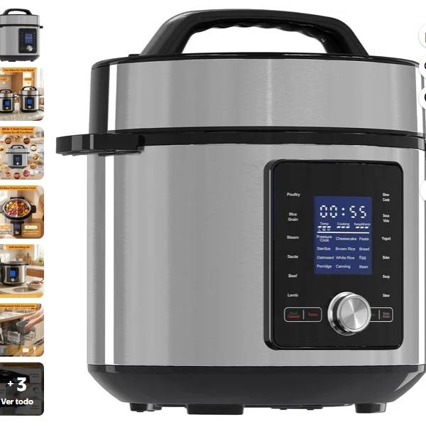 Olla de Presión Eléctrica de 6.3 Cuartos, Olla de Presión Multifunción de Acero Inoxidable