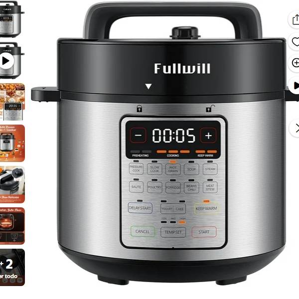 Fullwill Olla de Presión Eléctrica Uni 6qt, Olla de Cocción Lenta Multifuncional 9 en 1