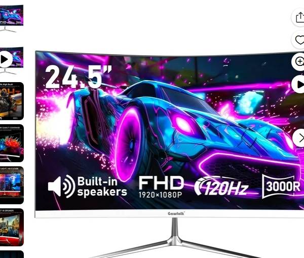 Gawfolk Monitor Gamer Curvo de 24.5" 1080P 120Hz con Altavoces Integrados