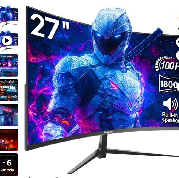 Gawfolk Monitor Curvo de 27 Pulgadas 100Hz Computadora Pc Full HD (1080p)