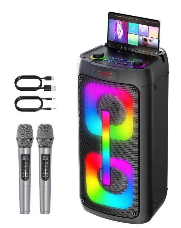 Gesnada Máquina de Karaoke para Adulto con 2 Micrófonos Inalámbricos, Altavoz Bluetooth