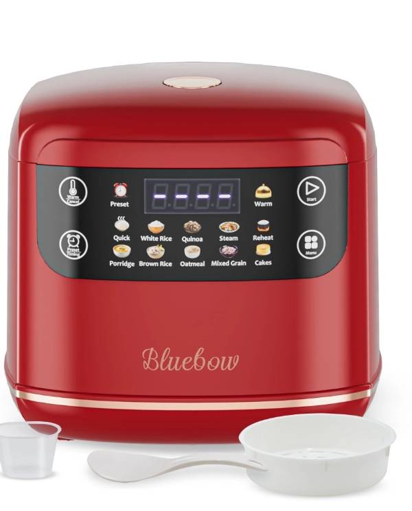 Bluebow Olla Arrocera Digital, Arrocera Pequeña de 6 Tazas/2.1 Qt, 10 Preajustes