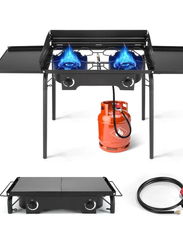 Ktaxon Cocina de 2 Quemadores con Repisas Laterales, Patas Removibles