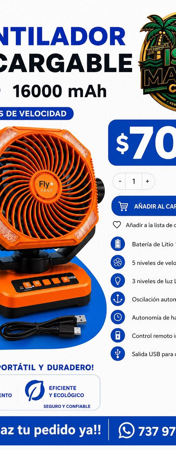 VENTILADOR RECARGABLE 16000 MAH LD-8166A