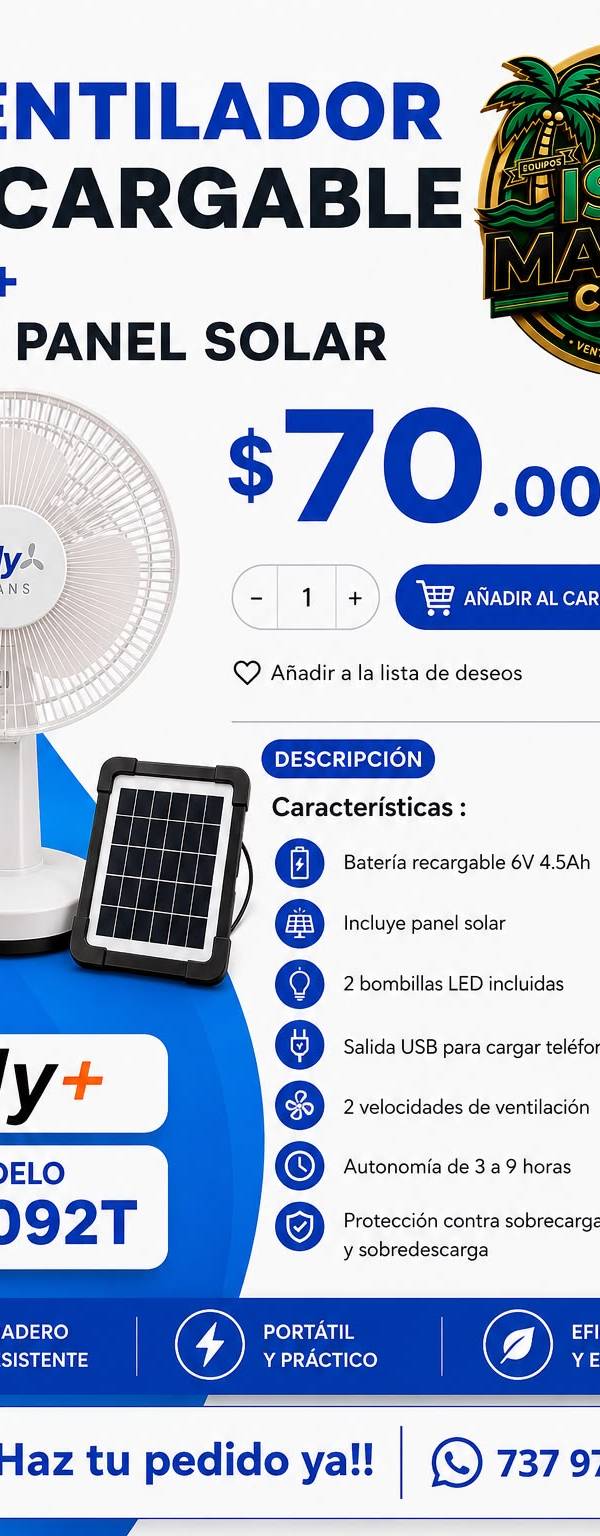 VENTILADOR RECARGABLE 6V 4.5AH LD-092T
