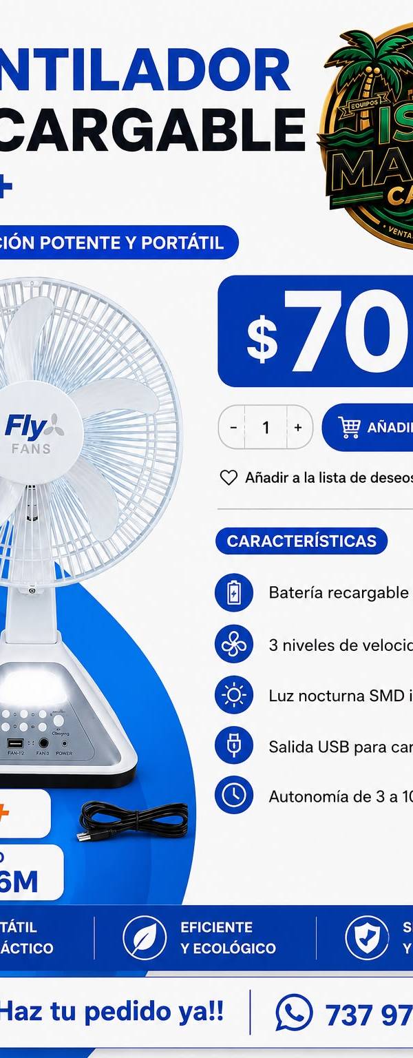 VENTILADOR RECARGABLE 6V 4.5AH LD 316M