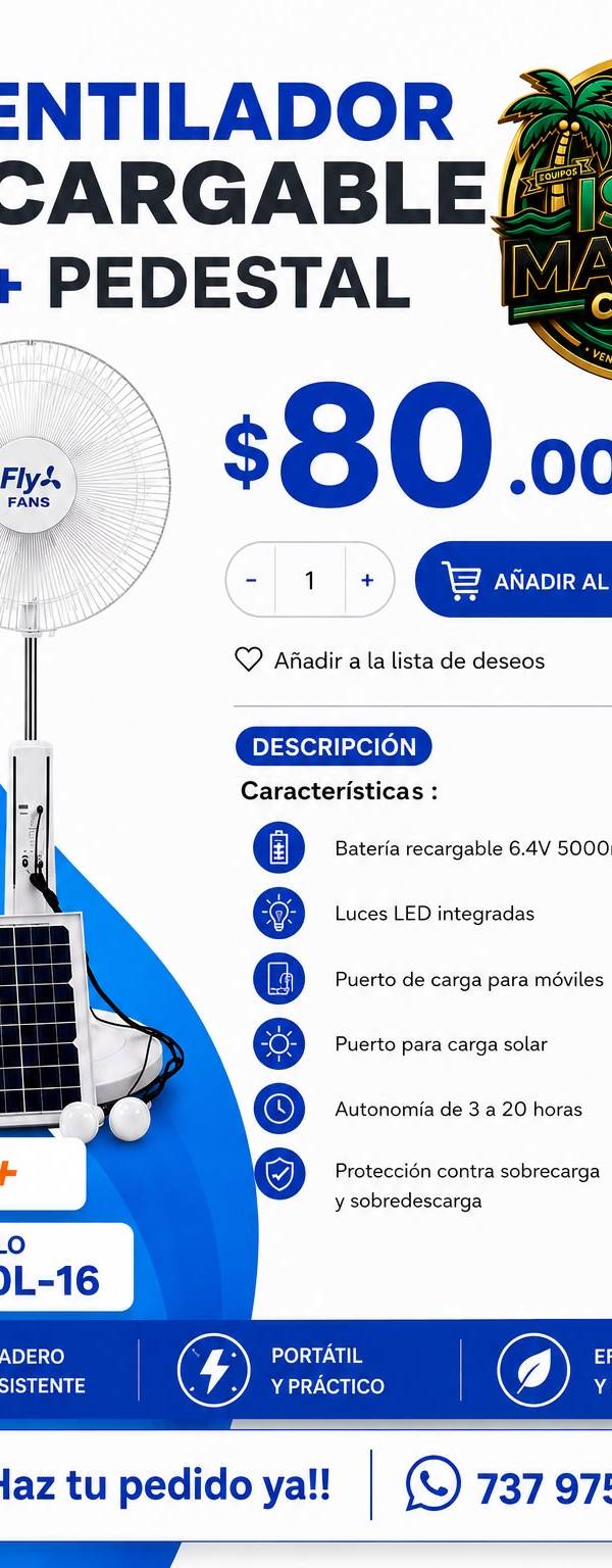 VENTILADOR RECARGABLE 5000MAH LD -500L-16