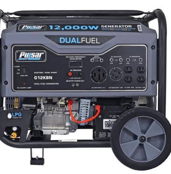 Pulsar Generador Portátil de Doble Combustible de 12,000W en Gris Espacial con Arranque Eléctrico