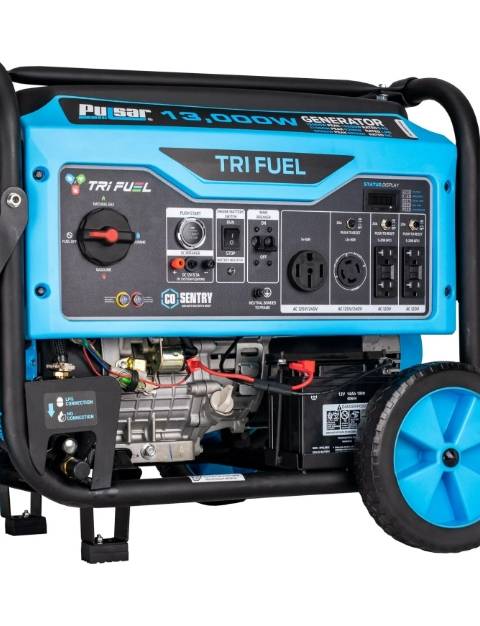 Pulsar Generador Portátil de Gasolina, Propano, Gas Natural de 13,000 Vatios Tri Fuel con Arranque Remoto