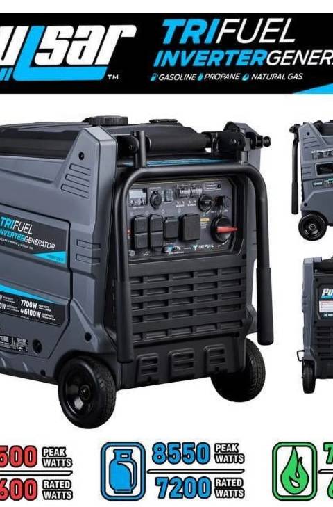 Pulsar Generador Inversor de Triple Combustible de 9500W - Gasolina, Propano, Gas Natural